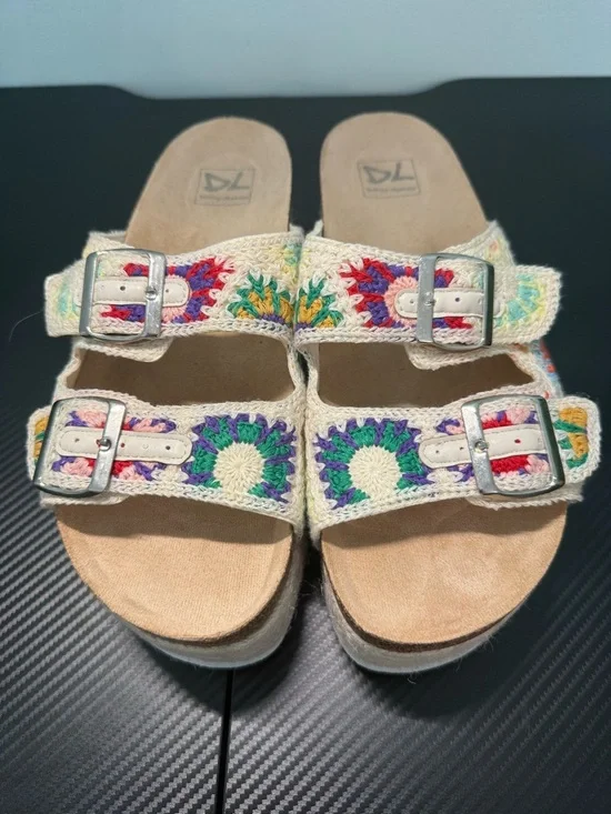 🌸 Dirty Laundry Crochet Platform Sandals Size 39 (US 8.5) Boho Floral 🌸 - Picture 2 of 10